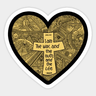 A heart with a cross inside. Jesus is the way and the truth and the life. Sticker